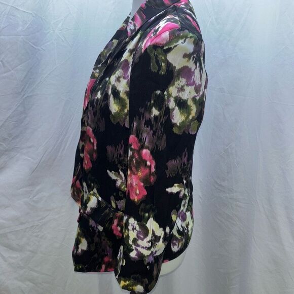 Anthropologie Cartonnier black floral silky blazer jacket XS Rhian summer weight - Picture 3 of 8